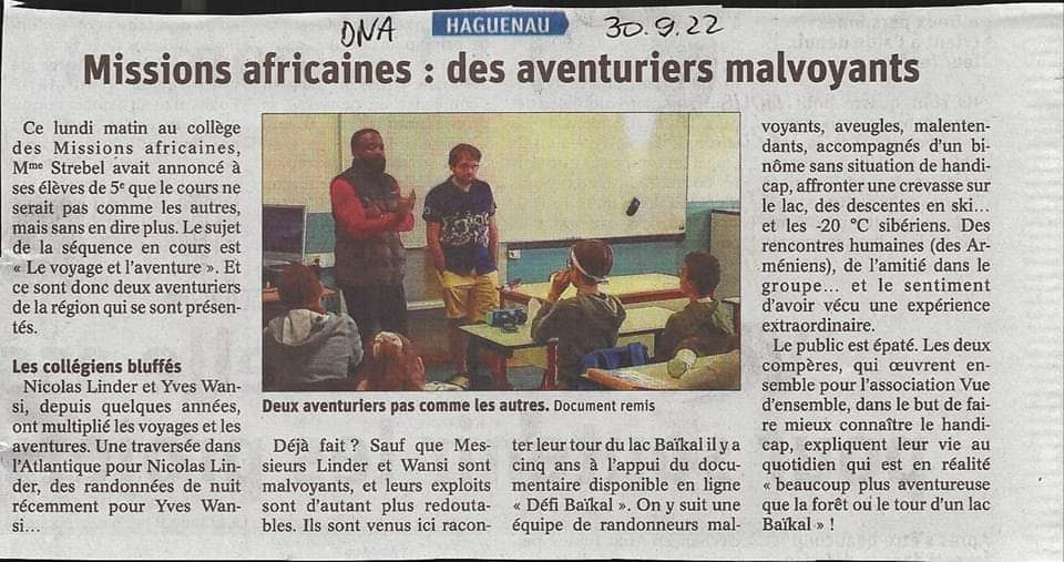 Article Missions africaines : deux aventuriers malvoyants