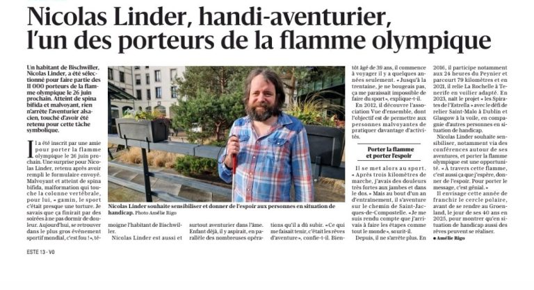 Audiodesk : article Nicolas Linder, handi aventurier, un des porteurs de la flamme olympique