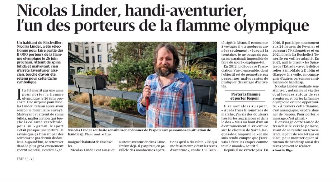 Article : Nicolas Linder, handi aventurier, un porteur de la flamme olympique.