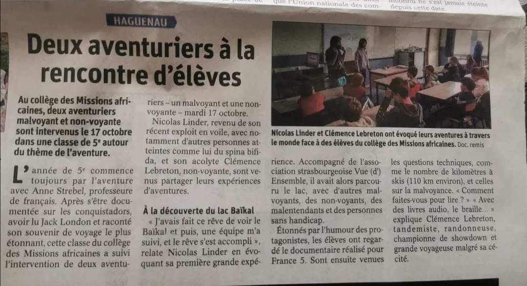 Article : Deux aventuriers à la rencontre d'élèves